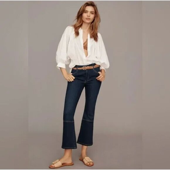 Anthropologie Pilcro Kick Mid Rise Crop Flare Jeans 29 Boho Minimalist Contempor - Picture 1 of 12